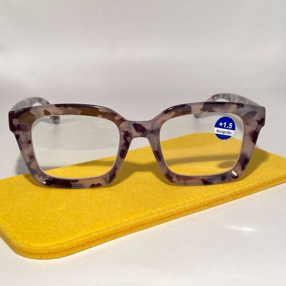 1329 Claudia 1.5 Grey Black Tortoise Oversize Reading Glasses Square Concave NWT - Picture 2 of 9